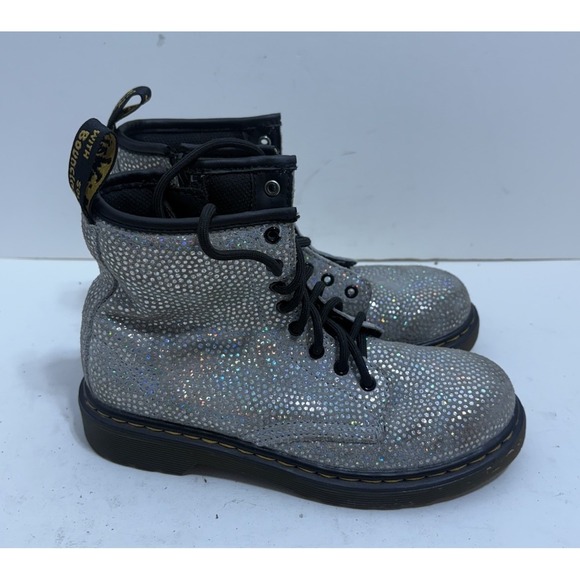 Dr. Martens Other - Dr Marten's Junior 1460 Sparkle Silver‎ Lace Up Combat Boots Girls Size 2 Silver